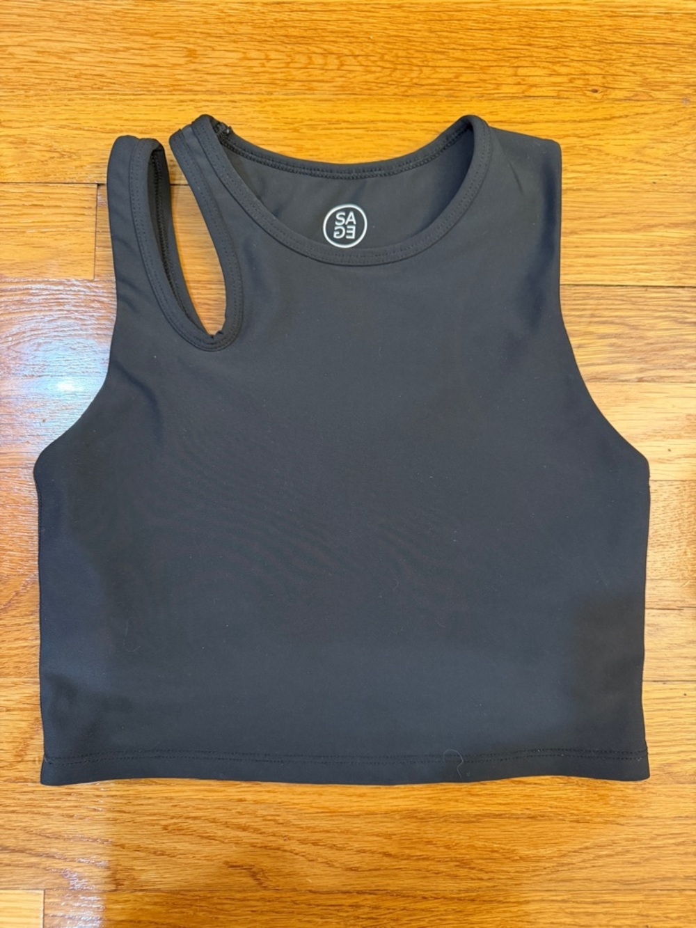 Sage Collective Aqua Repeat Cut Out Bra Crop Top in Black - Size Small